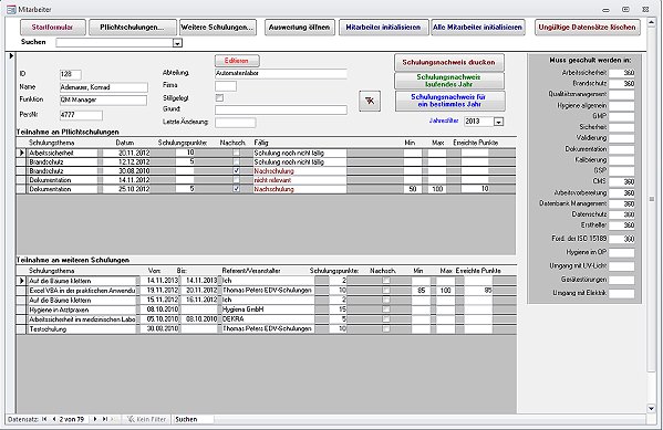 Schulungsdatenbank Screenshot englisch