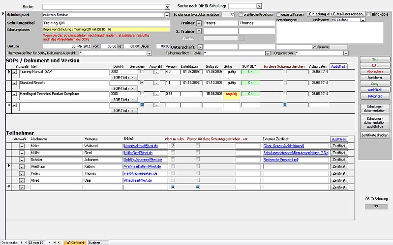 Schulungsdatenbank Screenshot 2