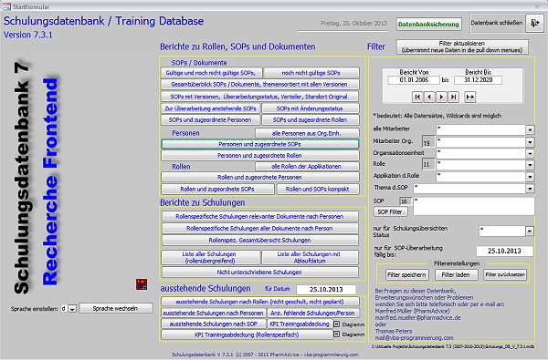 Schulungsdatenbank Screenshot englisch