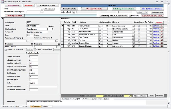 Schulungsdatenbank Screenshot englisch